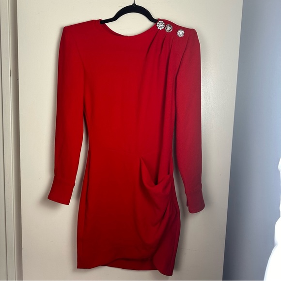 ba&sh Red Slone Lady Gathered Front Detail Sparkle  Rhinestone Shoulder Dress S - Picture 7 of 16